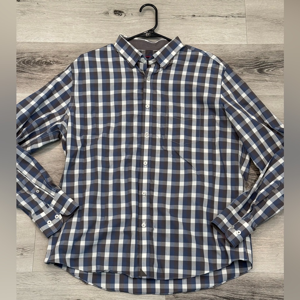UNTUCK-it Men's Size:XL Blue & Gray Checkered Button-down Wrinkle-free Shirt EUC